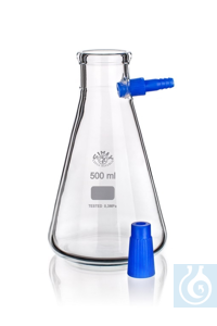 Vacuümfles erlenmeyer-vorm, 100 ml, Ø 1= 70 x Ø 2= 24 x H 105, met kunststof slangeneinde, Simax®...